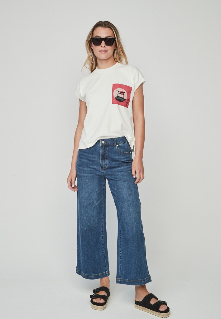 Jeans crop ancho denim oscuro
