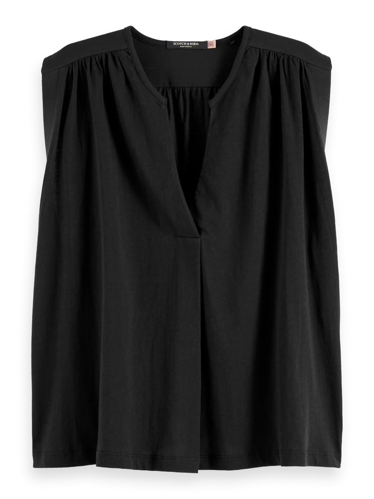 Camiseta drapeada cuello V negra