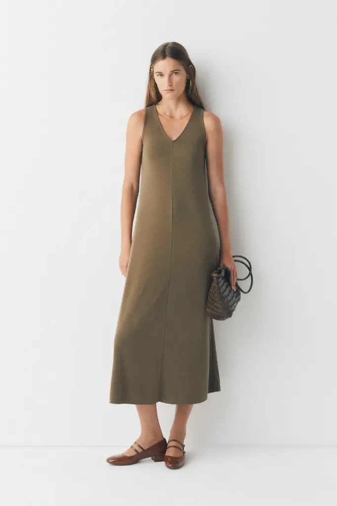 Vestido micro canalé oliva 