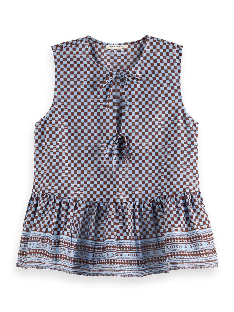 Top peplum lazos cuadros 