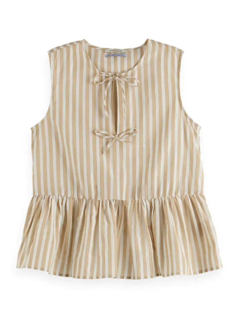 Top rayas con lazos beige y blanco 