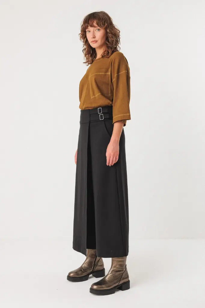 Falda-pantalón drapeado pierna ancha 