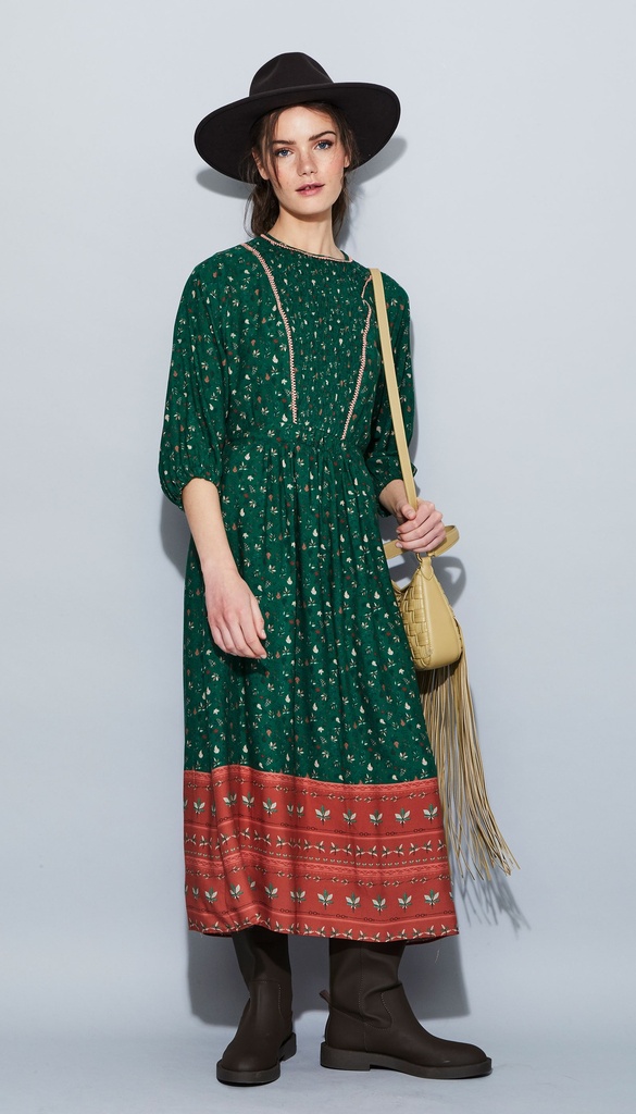 Vestido midi estampado hojas  verde