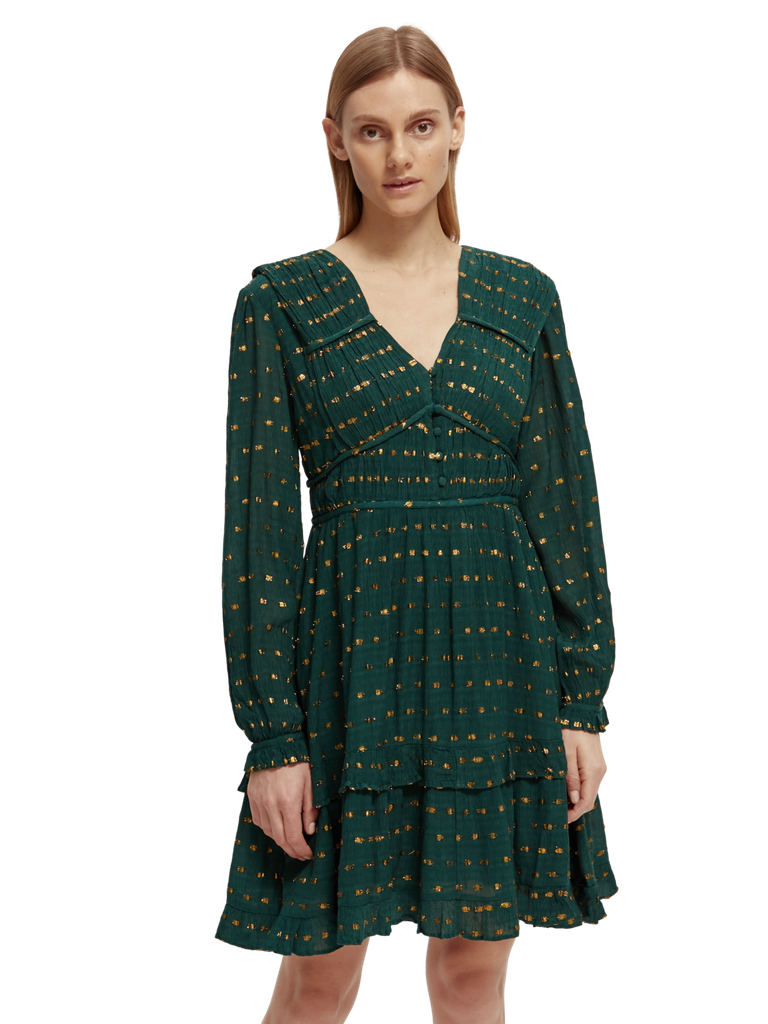 Vestido tejido jacquard con lurex color verde