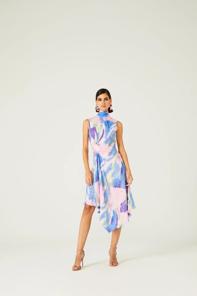 Vestido estampado manchas malva tejido jacquard DOLORES PROMESAS