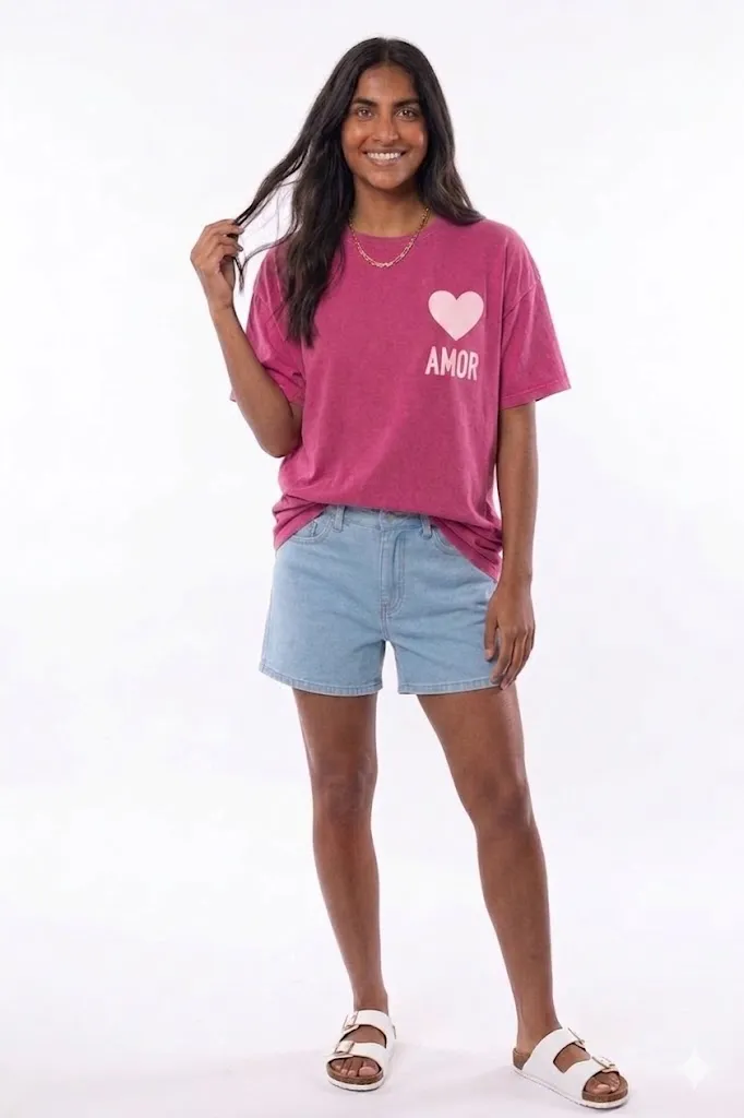 Camiseta AMOR color frambuesa & fucsia rosa claro