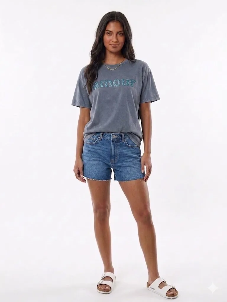 Camiseta AMOUR azul denim & glitter azul