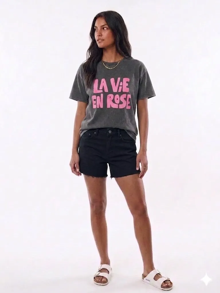 Camiseta LA VIE EN ROSE negro & rosa