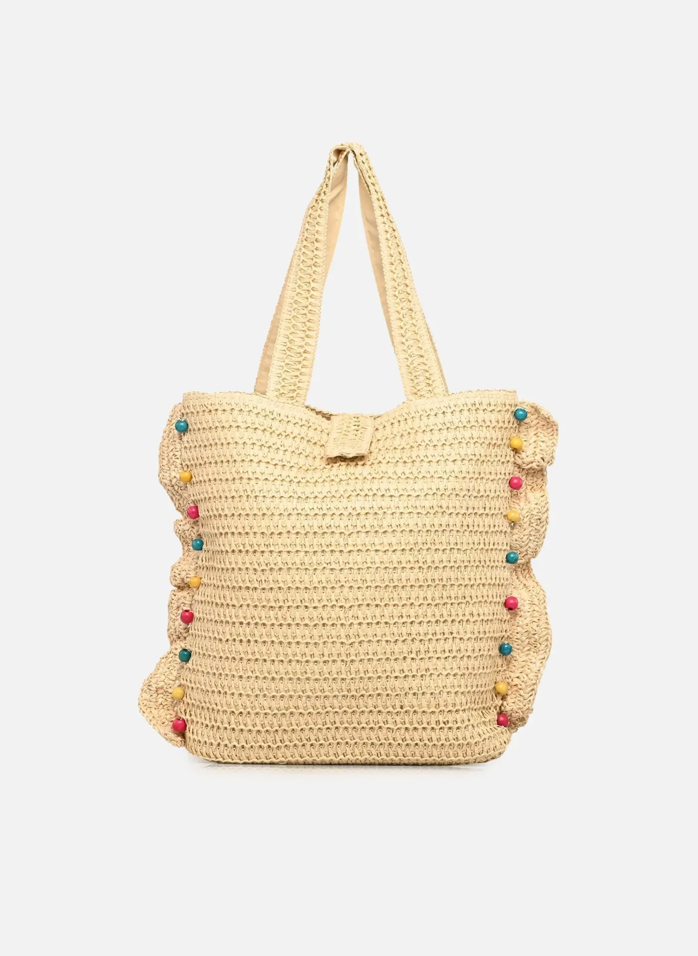 [BA158EE] Bolso de Mano en Rafia con Abalorios