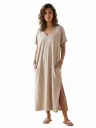 Vestido midi aberturas beige