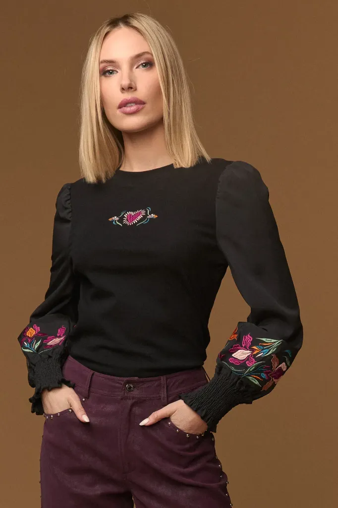 Black boho top MINUETO (XS)