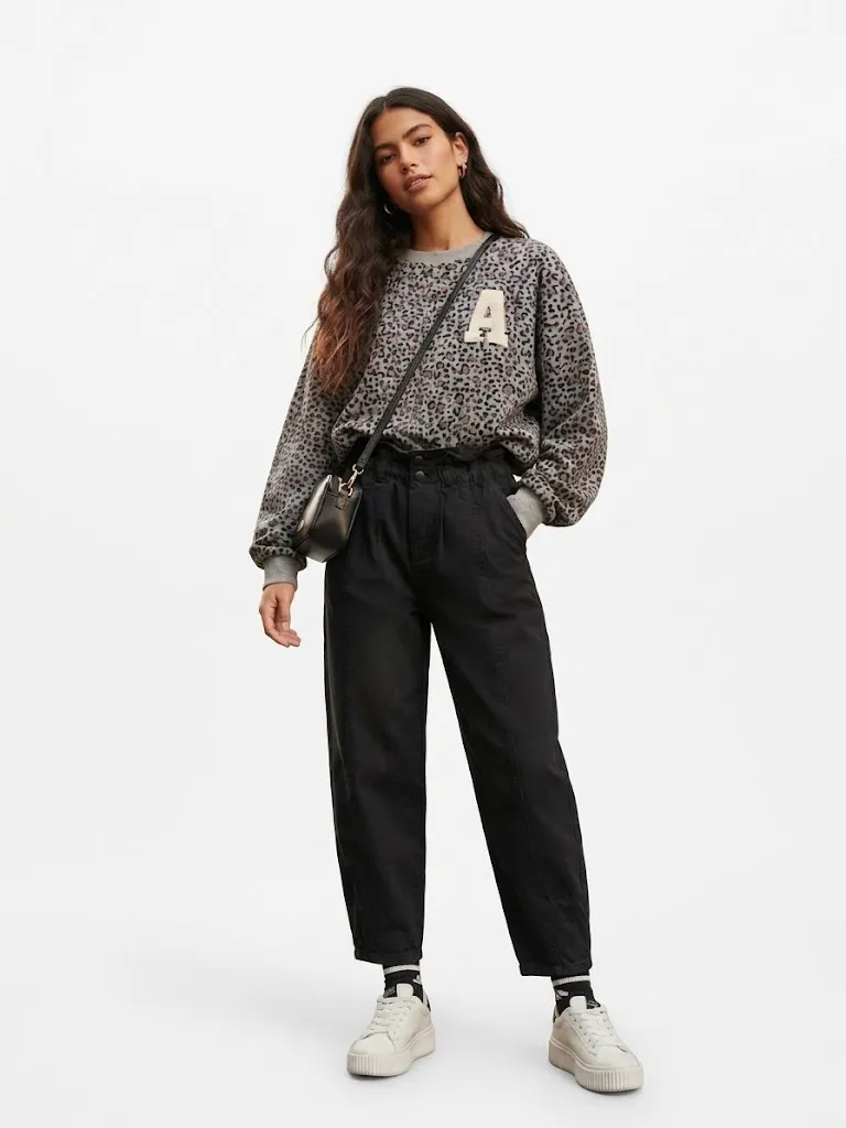 Pantalón cintura alta fruncida negro (S)