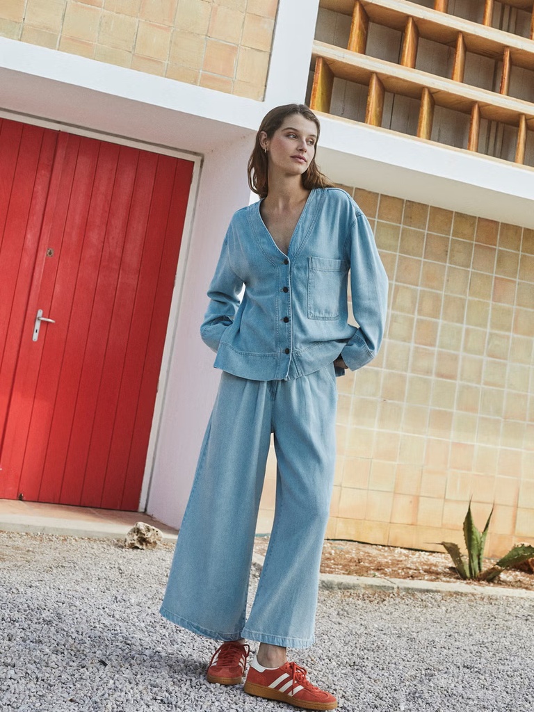 Pantalón ancho efecto denim 