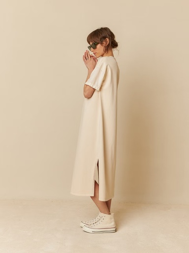 [ES112] Vestido aberturas color crudo 
