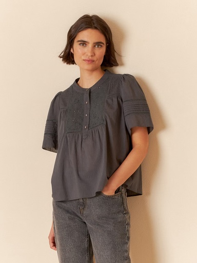 [MC114] Blusa voilé bordados color carbón