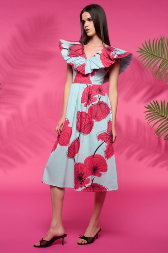 Vestido midi estampado flores