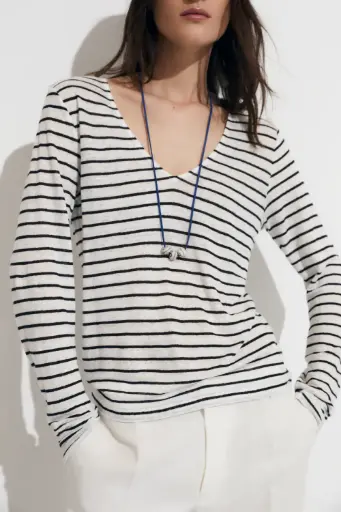 [linen stripes] Camiseta lino rayas negras y crudo