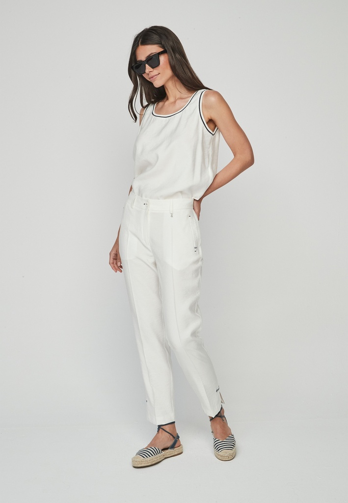 Pantalón recto con cinta crudo