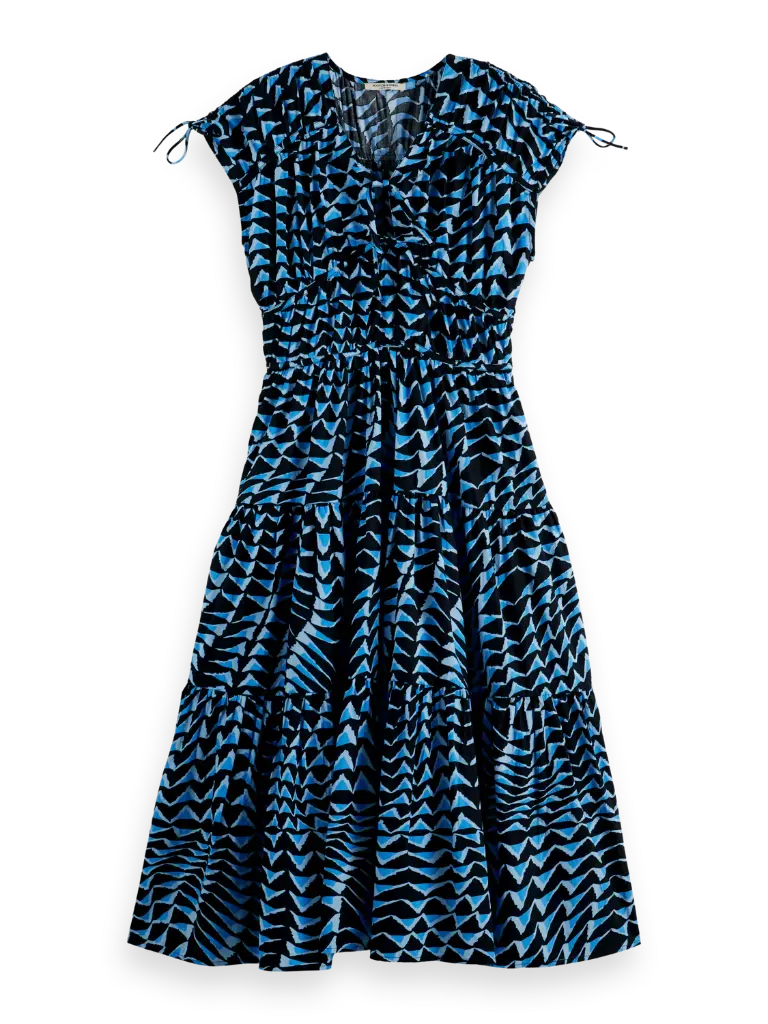 Vestido largo tejido arrugado azul 