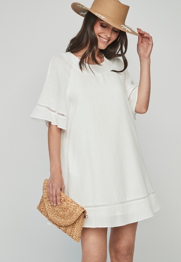 Vestido blanco m/c bordado escalera