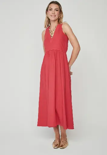 [vestido shi] Vestido cuelo V coral 