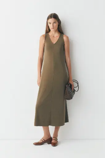 Vestido micro canalé oliva 