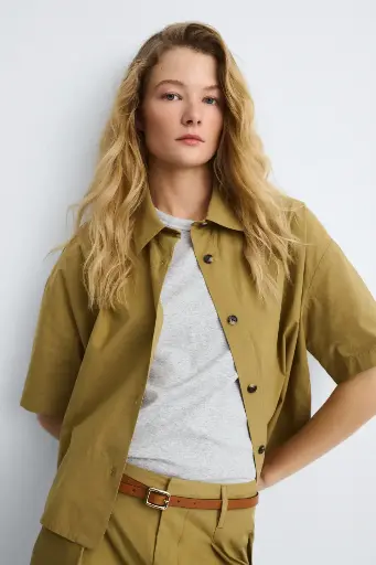 Camisa manga corta camel