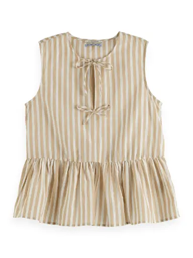 Top rayas con lazos beige y blanco 