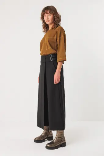 Falda-pantalón drapeado pierna ancha 