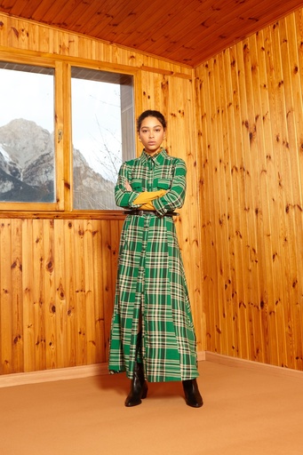 Vestido 34220 largo a cuadros camisero