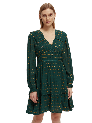 Vestido tejido jacquard con lurex color verde