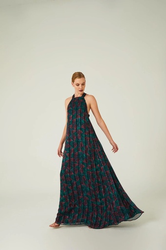 Vestido estampado hojas con plisados DOLORES PROMESAS