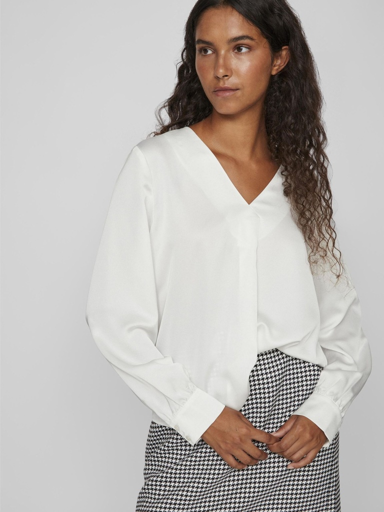 Blusa cuello V color blanco nieve