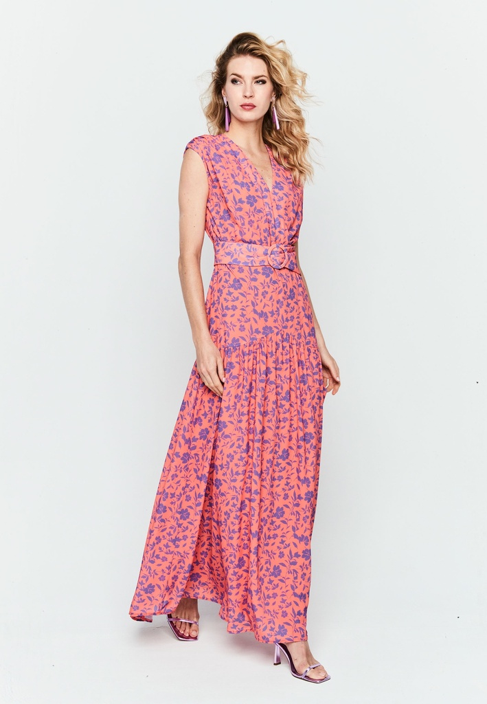 Vestido largo estampado naranja