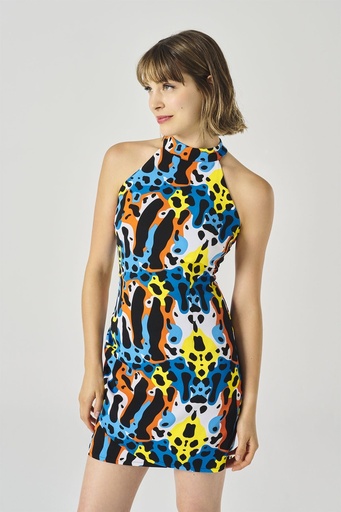 Vestido estampado multicolor cuello halter