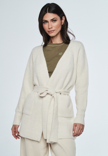 Cárdigan cruzado con bolsillos y cinturón 