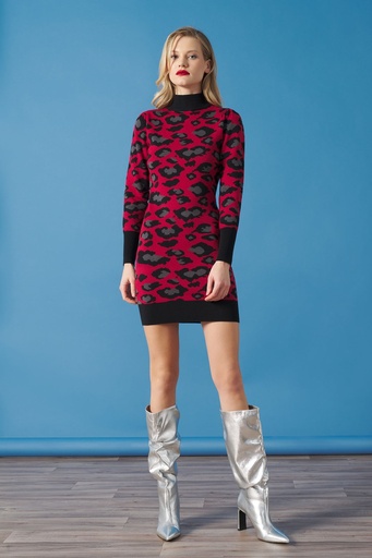 [LEO RED] Vestido de punto animal print