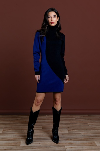 [BLUE YAYOI] Vestido punto color block Cuello alto